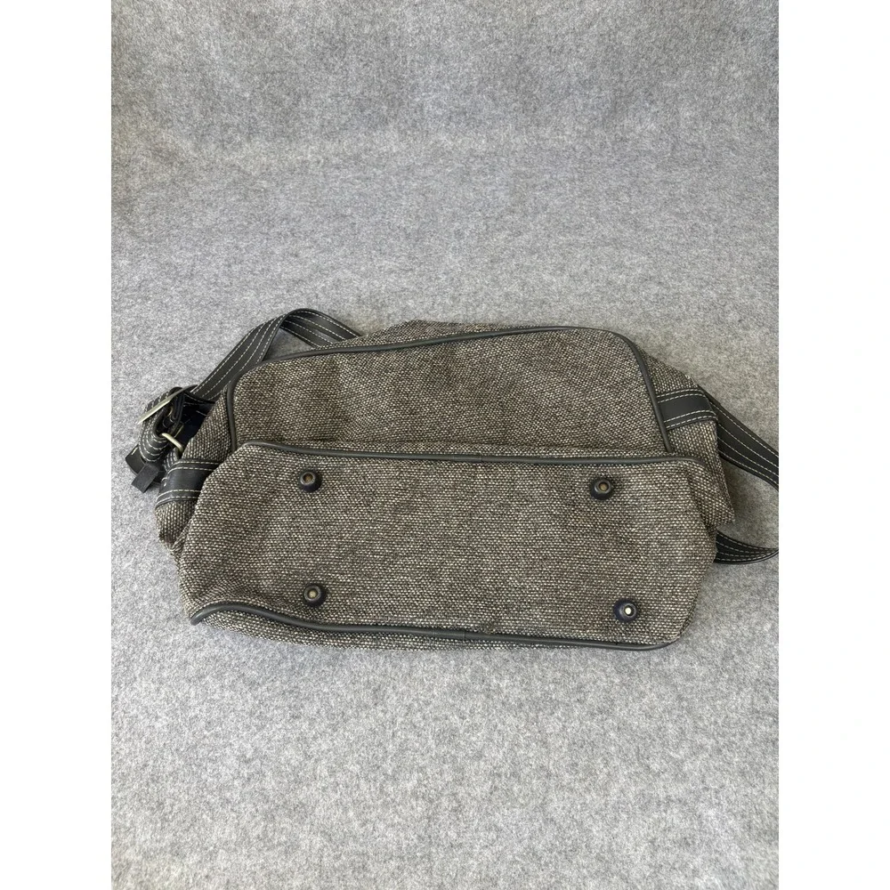 Jordache Vintage Messenger Bag Medium Gray‎ Tweed Faux Leather Trim Crossbody